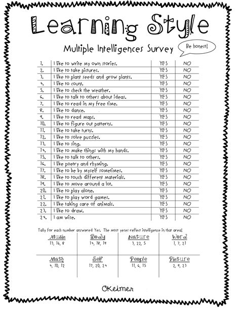 printable multiple intelligence quiz.